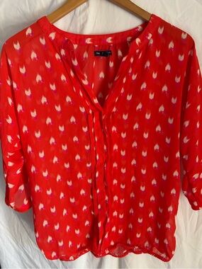 GAP Red Abstract Printed V-Neck Blouse